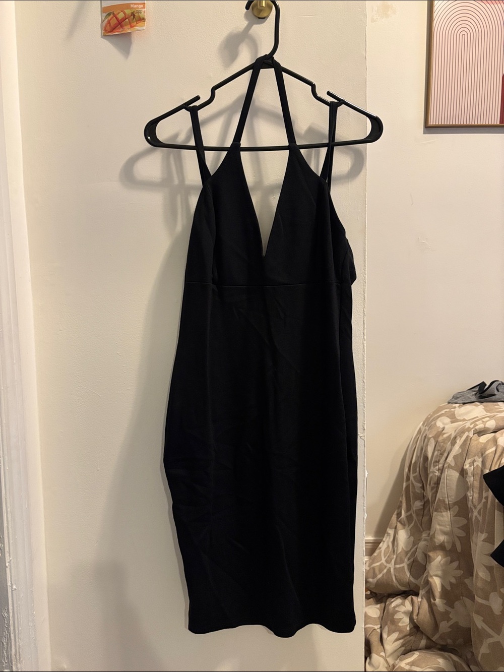 Black V-Neck Halter Bodycon Dress